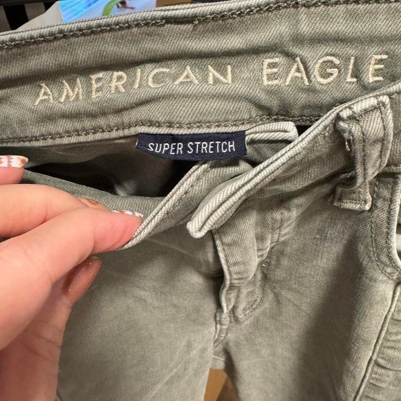 American Eagle Outfitters green moto style skinny jeggings size 8 x-long - Picture 3 of 5